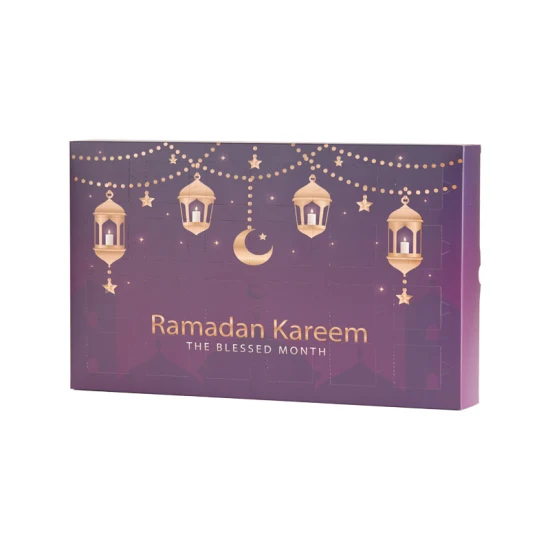 Individuelles Design, leerer 24-Tage-Adventskalender, Ramadan-Countdown, blindes Geschenk, Schokolade, Süßigkeiten, Spielzeug, Schmuck, Kerze, FSC-Papier, Lebensmittel-Geschenkverpackung