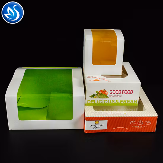 Kostenlose Design-Dessert-Karton, weißes Gebäck, günstiger Großhandel, Kunstdruckpapier, Bäckerei-Box für Lebensmittelpackung mit Griff
